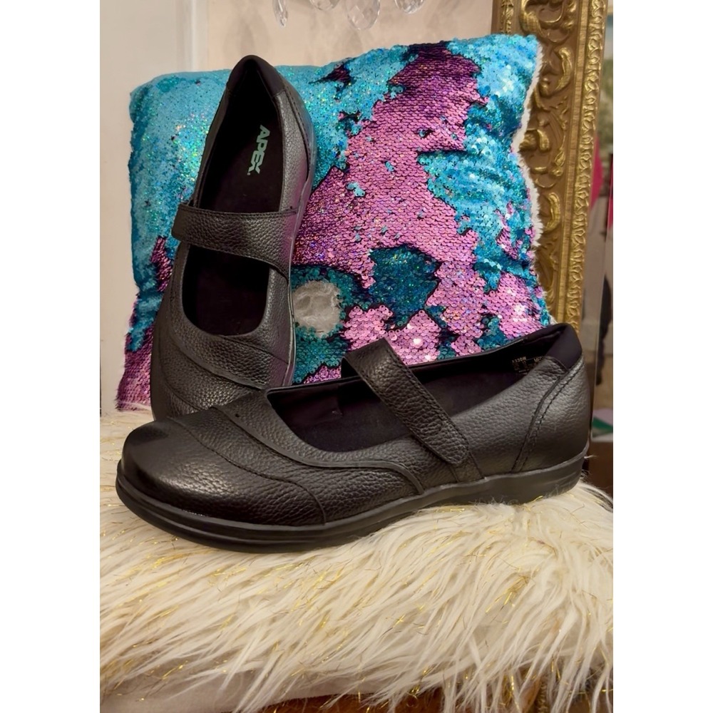 APEX Womens Size 12 W A330W Lisa Black Leather Diabetic Comfort Shoes Mary Janes